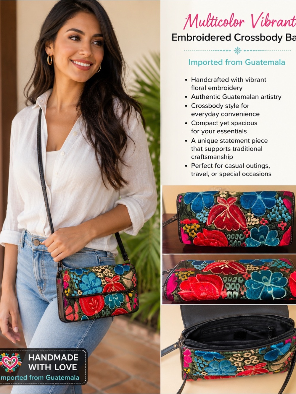 Hans Multicolor Embroidered Crossbody Bag - Vibrant Floral Design